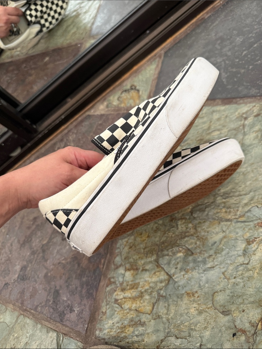 Platform Vans Slip-On Checkerboard Sneakers - Black & White Womens 8.5 - Picture 6 of 6